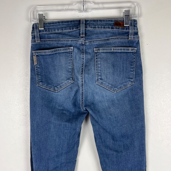 PAIGE Verdugo Ankle Skinny Jeans Side Stripes Mid Rise Raw Hem Size 28 Blue - Picture 10 of 12